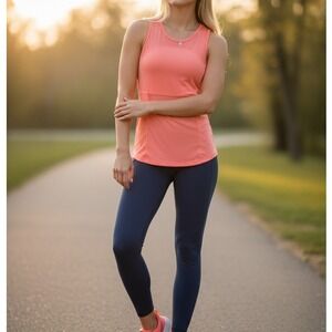 Neon orange / pink color mesh panel open back workout top mesh high neck line